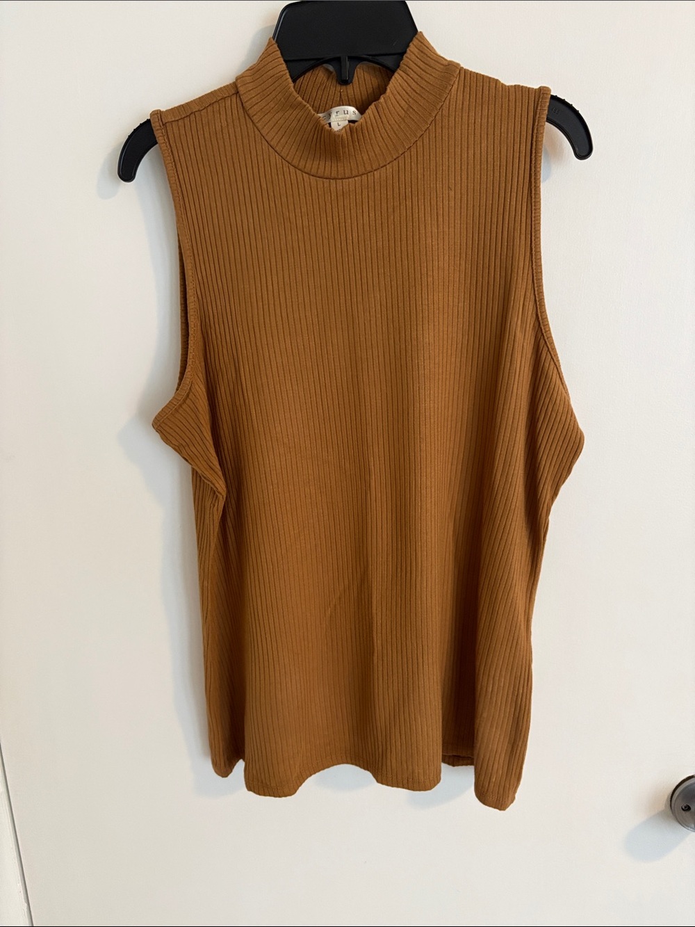 Cyrus Ribbed Mock Neck Tank - Camel Brown